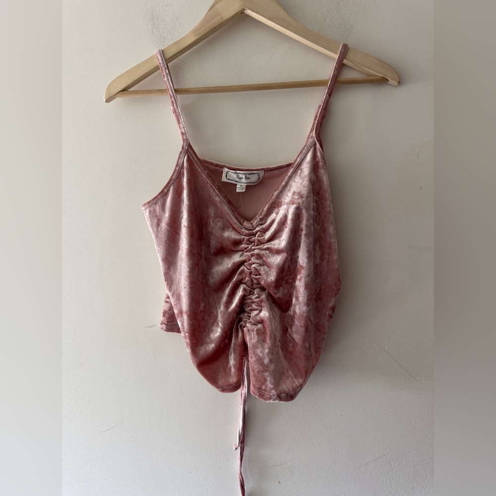 NEW!! Hippie‎ Rose Ruched Tie-Hem Camisole Pink Velvet Top
